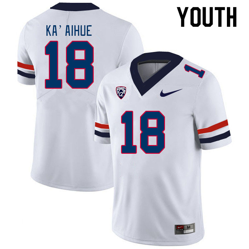Youth #18 Kamuela Ka'aihue Arizona Wildcats College Football Jerseys Stitched-White - Click Image to Close